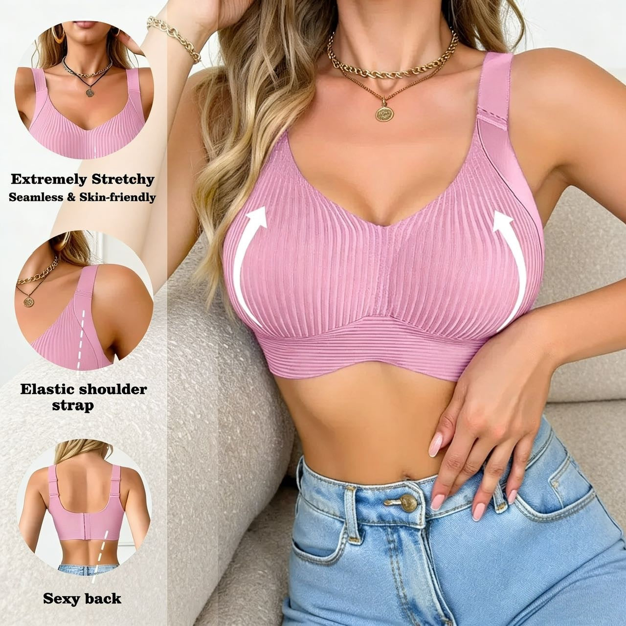 💕1+1 zdarma💕【40–95 kg】Letní prodyšná podprsenka bez kostic ❤️ Bezešvá, pohodlná, tvarující a zpevňující poprsí