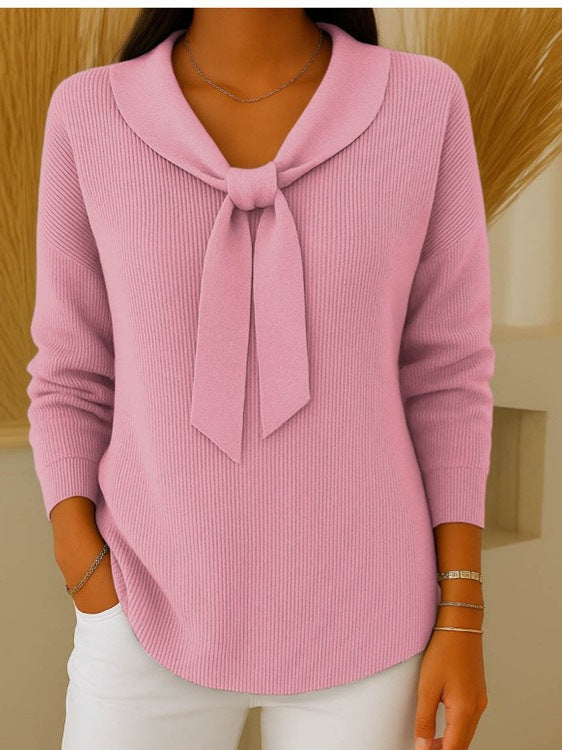 ✨Super wygodne w noszeniu💕【S-2XL】Sweter damski w jednolitym kolorze z wiązaniem i długim rękawem, swobodny i luźny