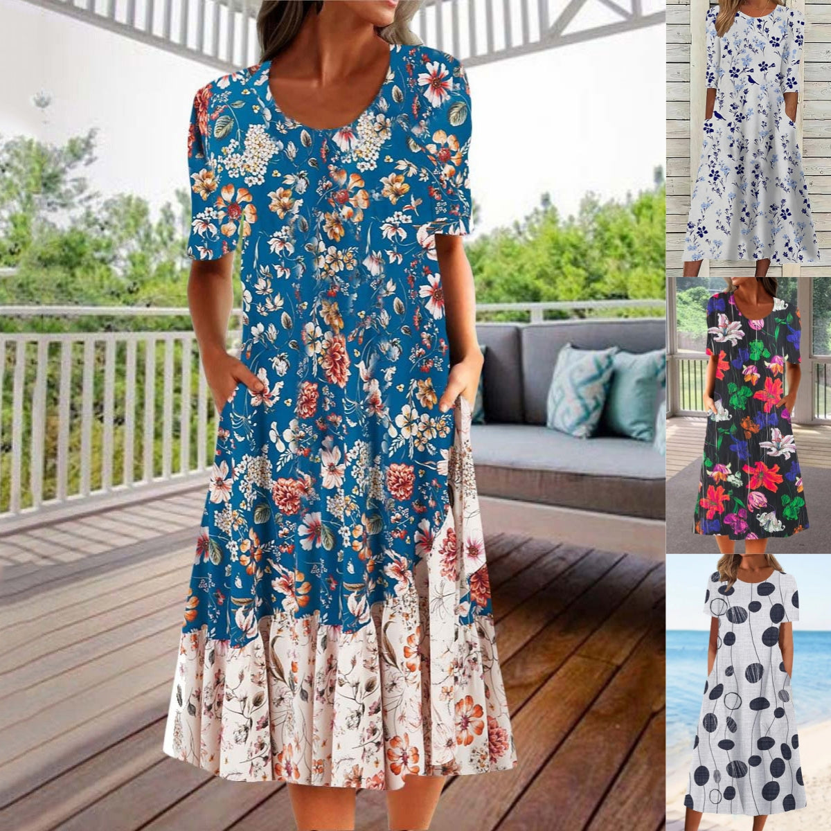 😍 Letní hit【S–3XL】2026 Volné letní šaty s kulatým výstřihem a potiskem, prodyšné, pohodlné a snadno kombinovatelné