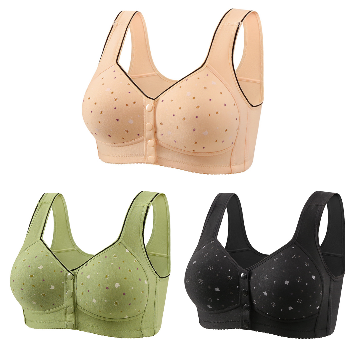 💕【Pakiranje od 3】Ženski grudnjak bez žice s prednjim gumbima 【40-110 kg】❤️Pamuk, prirodni antibakterijski, udoban, udoban