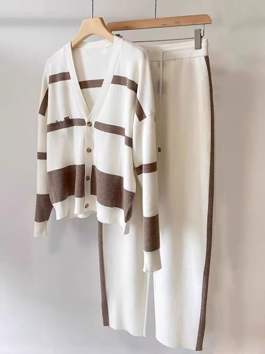 💕 Stylowy dwuczęściowy komplet z dzianiny w blokach kolorów