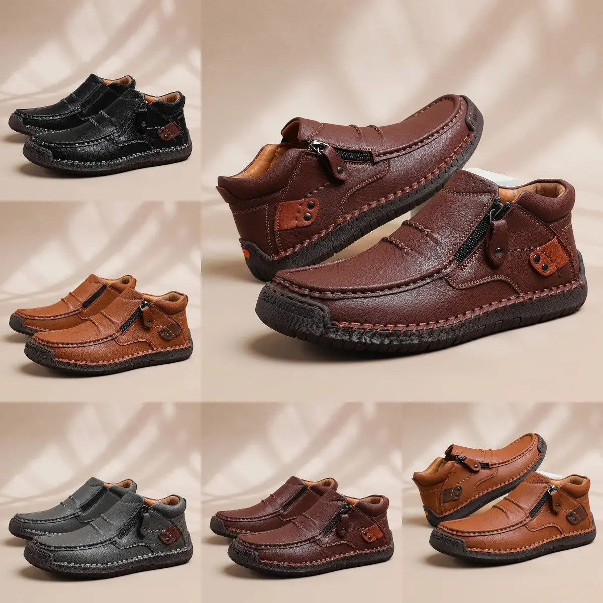 【50% OFF🔥】Férfi prémium bőr outdoor cipő – kézzel varrott, bebújós fazon, magas szár, 38–48