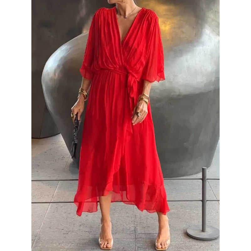 💟【S-5XL】👗Višebojna haljina od šifona s šišmiš rukavima