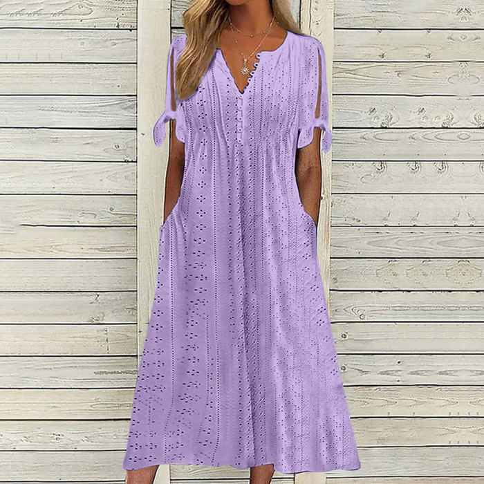 👗【S-5XL】 Jednoduché vypasované prodyšné šaty – univerzální a stylové