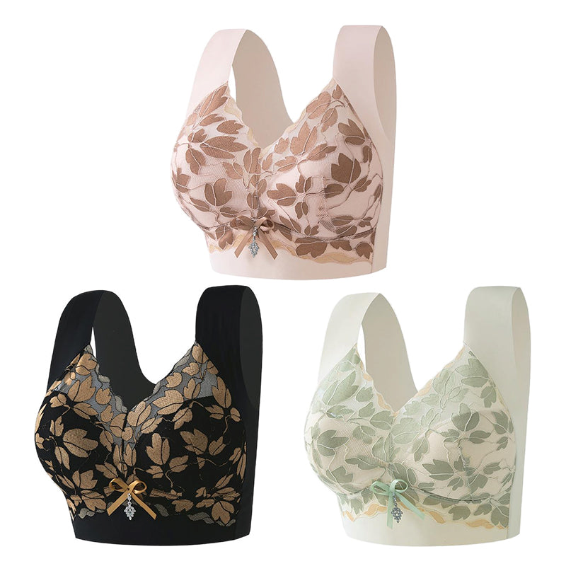 🎁💖【3 komad】【M-4XL】Čipkasti grudnjak velike veličine bez čeličnog prstena, luksuzna prekrasna leđa, seksi, prozračan i bešavni grudnjak 【40~100kg】
