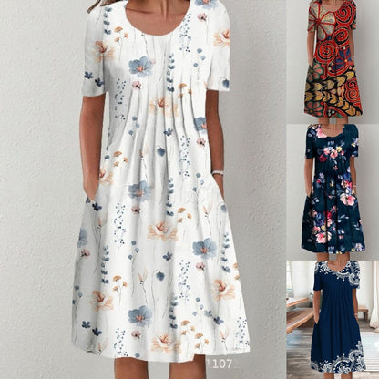 ⏳ 50 % popust【S-5XL】Sodobna obleka z okroglim izrezom in potiskom.