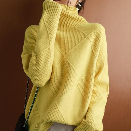 💟Jersey relajado de cachemir con cuello alto
