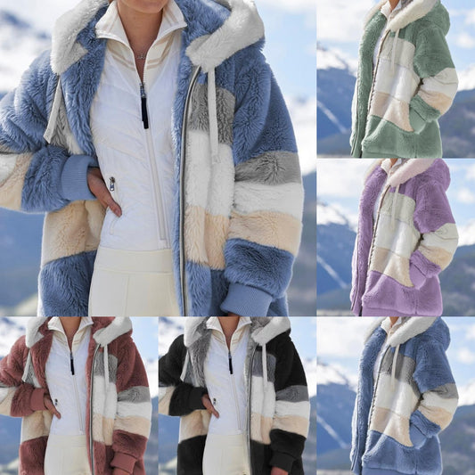 ☃️❄️[N-5XL]2025. nova ženska božićna jakna s prugastim dizajnom i krznenim detaljima