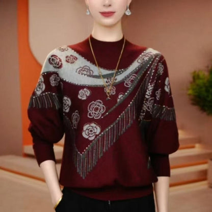 💕【M-5XL】🔥 Nowy jesienno-zimowy damski top dla kobiet w średnim wieku, modny nadruk, wygodny w noszeniu