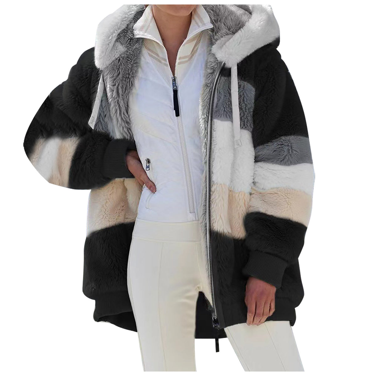 🔥 Zadnji dan – 50 % popust ❄️【S–5XL】Nov ženski topel plašč za leto 2026, podložen z mehkim plišem in s kontrastnimi črtami ✅ Plačilo po povzetju