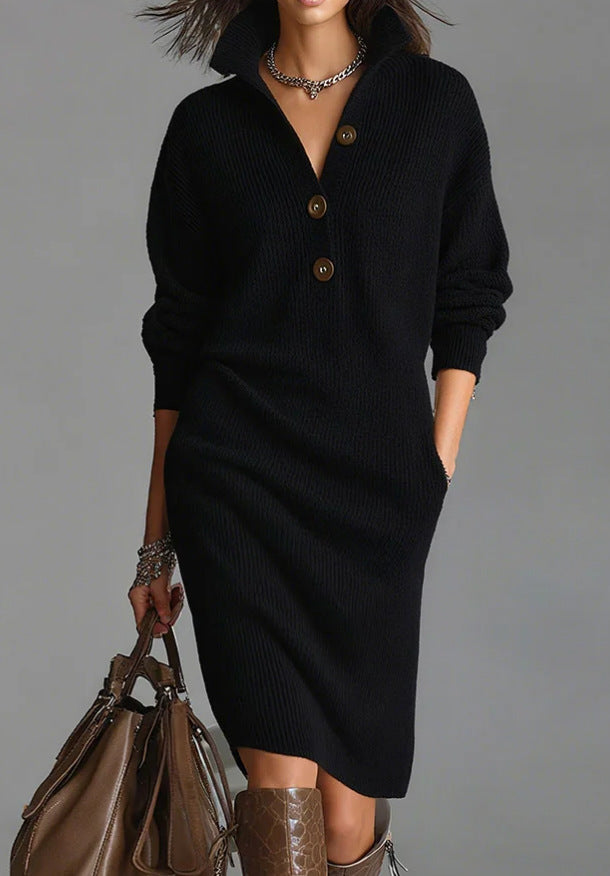 🤗 Zadnji dan – 50 % popust 🔥【S–3XL】 Nove elegantne pletene obleke z ovratnikom v evropskem in ameriškem slogu