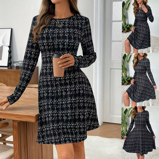 🥰【S-3XL】 Νέο φθινοπωρινό-χειμερινό γυναικείο φόρεμα με στρογγυλή λαιμόκοψη, μοντέρνο, εφαρμοστό στη μέση