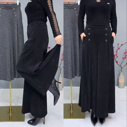 ✨Zadnji dan 50% popusta🤩【XL-4XL】Debele i tople vunene culottes hlače😚 široke i rastezljive hlače sa širokim nogavicama