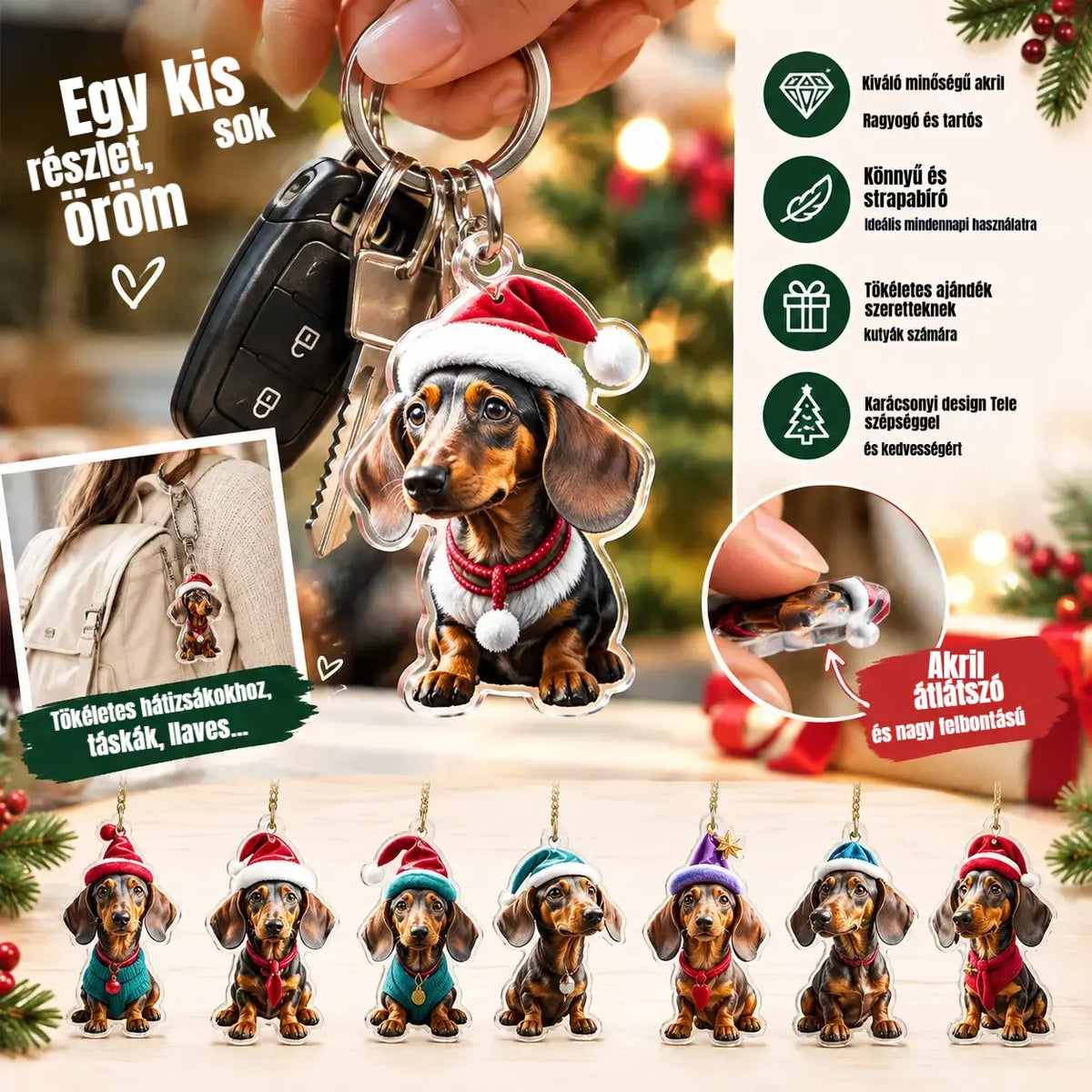 🎄【9 darab】🐕 Karácsonyfadíszek kiskutyák formájában