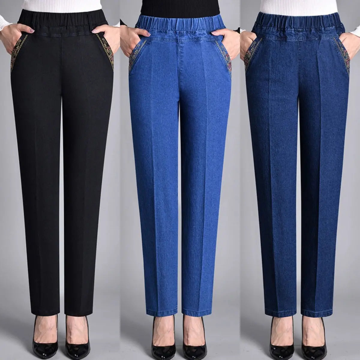 🔥👖 Zadnji dan – 50 % popust 【L–5XL】 Nove ženske ležerne elastične kavbojke ravnega kroja s toplo podlogo za jesen in zimo, tople in udobne ✨