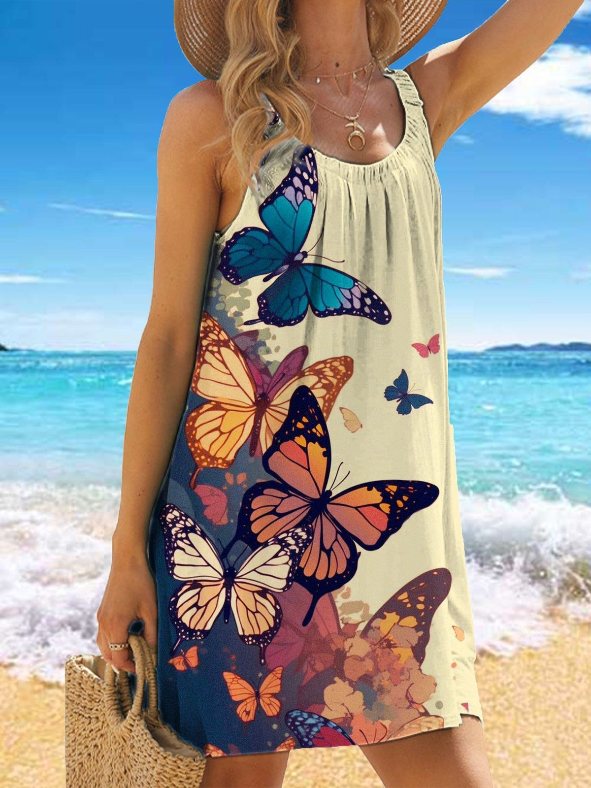⏳ Poslední den 50% sleva【S–5XL】Stylové dámské šaty s potiskem a volným střihem na ramínka, snadno kombinovatelné.