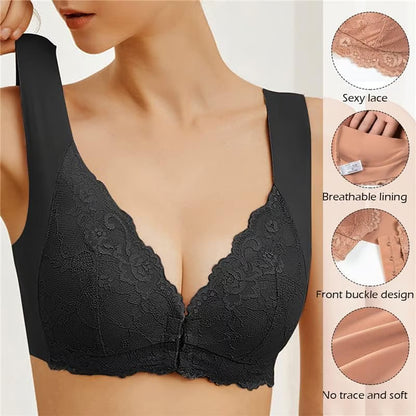 ✨【3 komada】Seksi grudnjak velike veličine s kopčom sprijeda bez čeličnih prstenova, prekrasno donje rublje straga