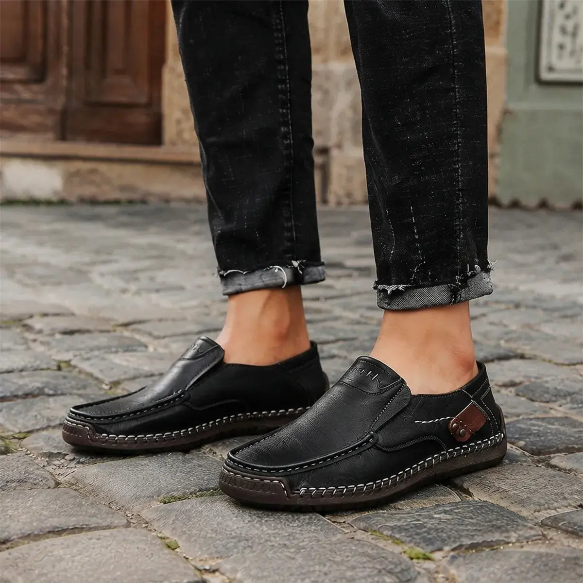 👞Poslední den sleva 50 %【38–48】Pánské volné kožené volnočasové boty, měkká podrážka pro pohodlí, ortopedický design, snadné nazouvání a vyzouvání