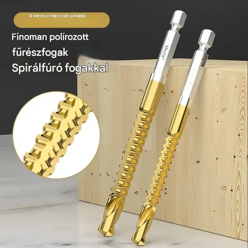 🛠️🔧(6 darabos) 2 az 1-ben titánbevonatú, nagy sebességű acél csigafúró – hatszögletű szárral, fa és fém fúrásához és hornyolásához🔩