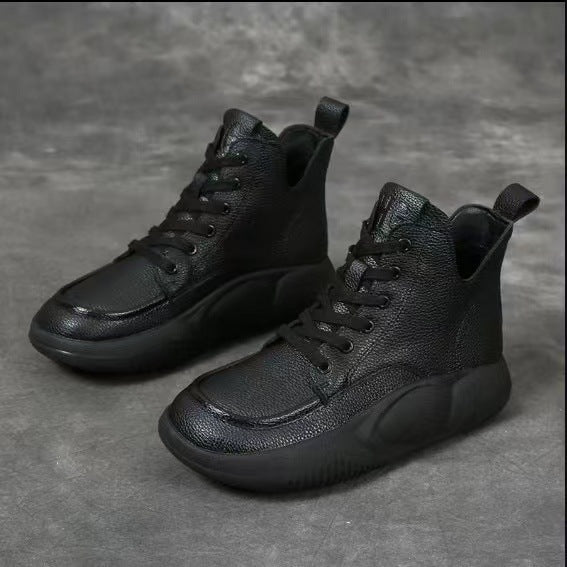 36-41【Модел 2025】Класически ретро къси ботуши от телешка кожа за спорт и ежедневно носене, дебела подметка тип „мартиниз“, удобни и ненатоварващи краката