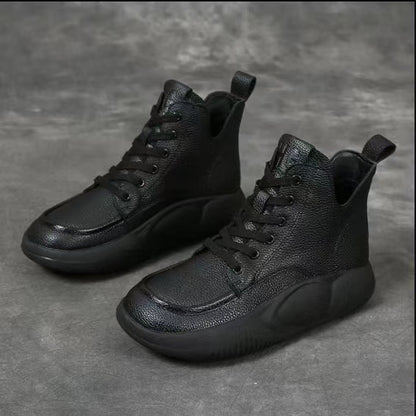 36-41【Модел 2025】Класически ретро къси ботуши от телешка кожа за спорт и ежедневно носене, дебела подметка тип „мартиниз“, удобни и ненатоварващи краката