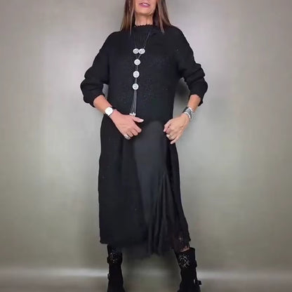 【XS–3XL】👗 Új őszi csipkés szett hasítékkal és kötött mintával