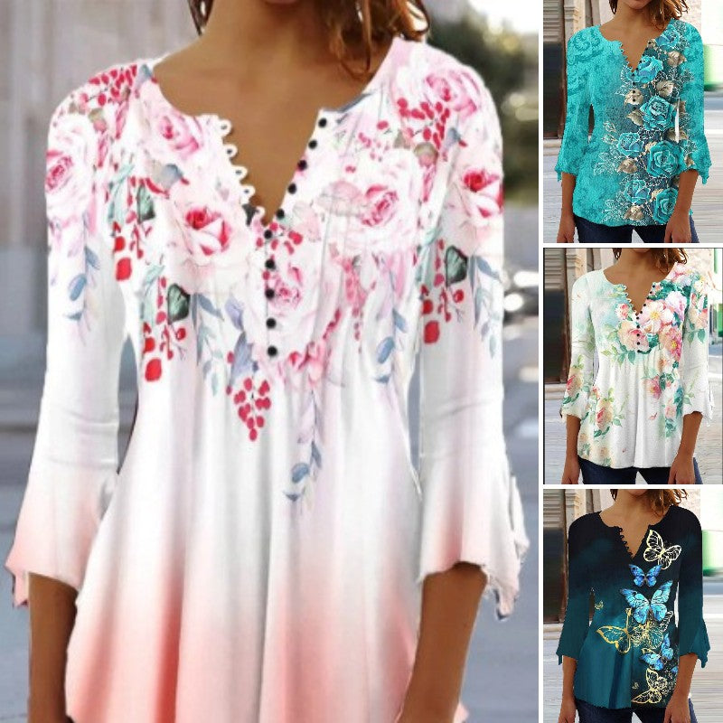 😍 Poslední den – sleva 50 %! ⏳ [S-5XL] Stylové dámské tričko s V výstřihem a potiskem