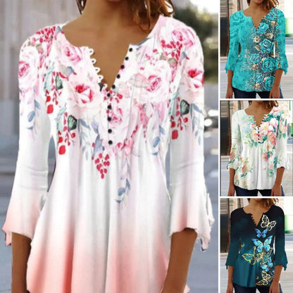 😍 Poslední den – sleva 50 %! ⏳ [S-5XL] Stylové dámské tričko s V výstřihem a potiskem