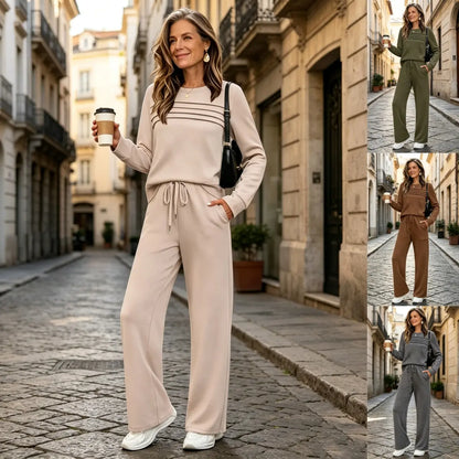 🔥 Utolsó nap – 50% kedvezmény 💖【S–5XL】Divatos női sportos szabadidős szett, kiváló minőségű pamut hosszú ujjú felső + nadrág – E ✅️ Utánvétel