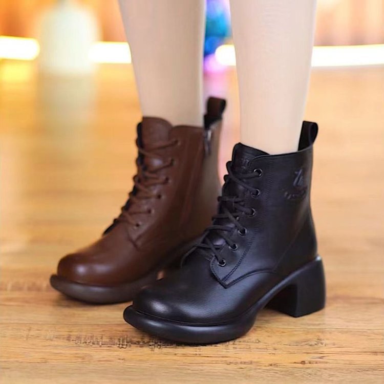 👢【36-40】✨Botines estilo martens para mujer de nueva calidad, con tacón grueso y diseño retro francés, forro afelpado y suela gruesa de estilo británico