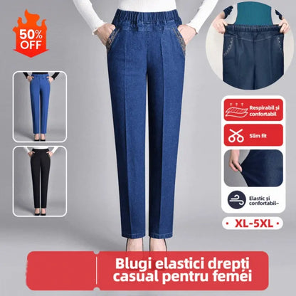 🔥👖 Zadnji dan – 50 % popust 【L–5XL】 Nove ženske ležerne elastične kavbojke ravnega kroja s toplo podlogo za jesen in zimo, tople in udobne ✨