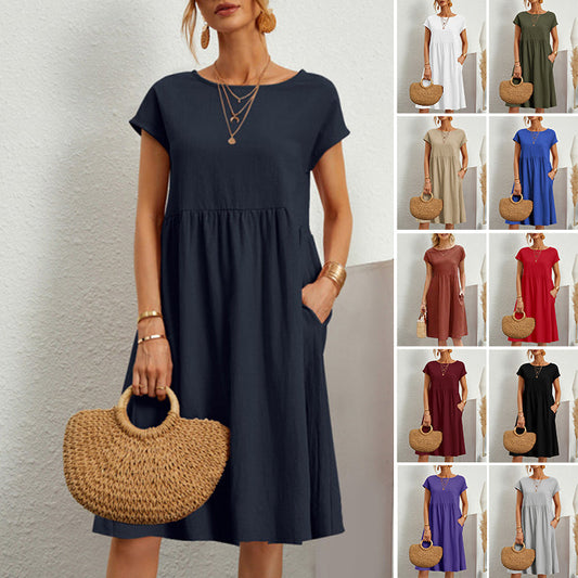 👗【S-5XL】Dámské šaty z bavlny a lnu 2026 s kulatým výstřihem a volným střihem