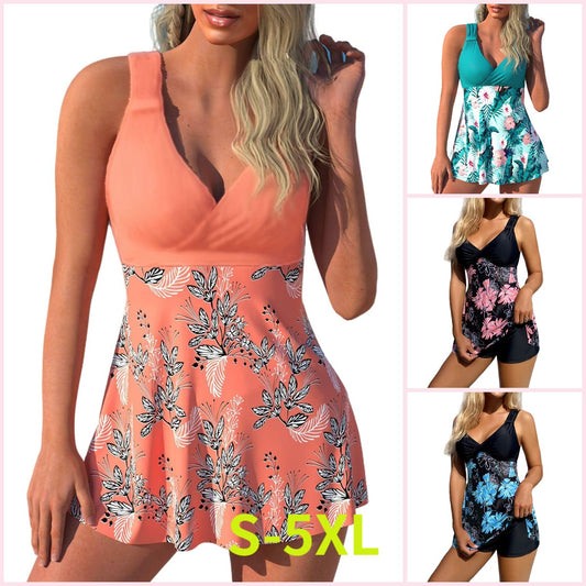 🌴🏖️【Ostatni dzień – 50% zniżki🔥】【S-5XL】Nowy zestaw kąpielowy z nadrukiem dla większych rozmiarów, szorty, rozcięcie na plecach, szybkoschnący materiał