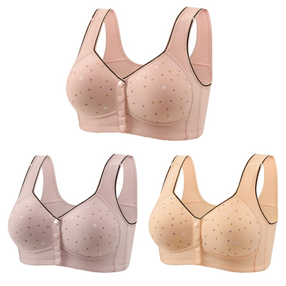💕【Pakiranje od 3】Ženski grudnjak bez žice s prednjim gumbima 【40-110 kg】❤️Pamuk, prirodni antibakterijski, udoban, udoban