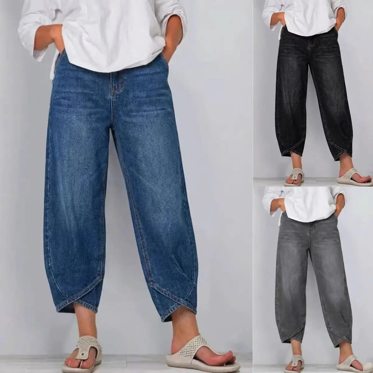 👖【Továbbfejlesztett denim, puha és lélegző】 divatos, laza szabadidős farmer