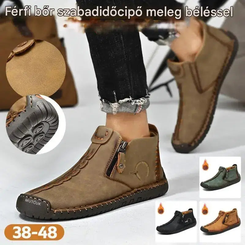🥾Teljesen kézzel készített férfi Martens csizma valódi bőrből 【38–48】, tollbéléssel és cipzárral – meleg, kényelmes és elegáns, ideális viselet ősszel és télen.