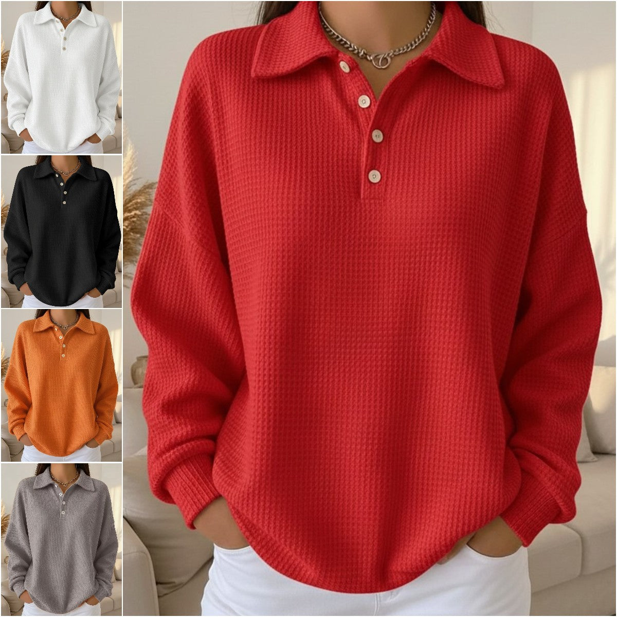 🔥【S-5XL】2025 Nova jesen/zima jednobojna polo majica s ovratnikom