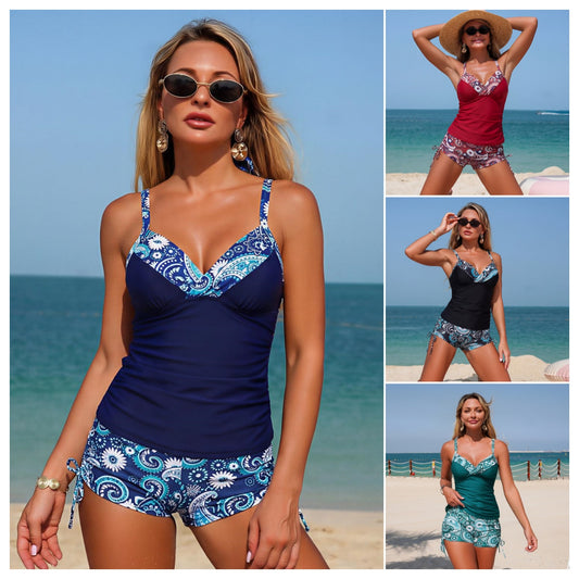 🏖️【S-2XL】Dámské dvoudílné plavky s potiskem, rychleschnoucí a prodyšné. Zeštíhlující střih, vhodné na pláž i k bazénu.
