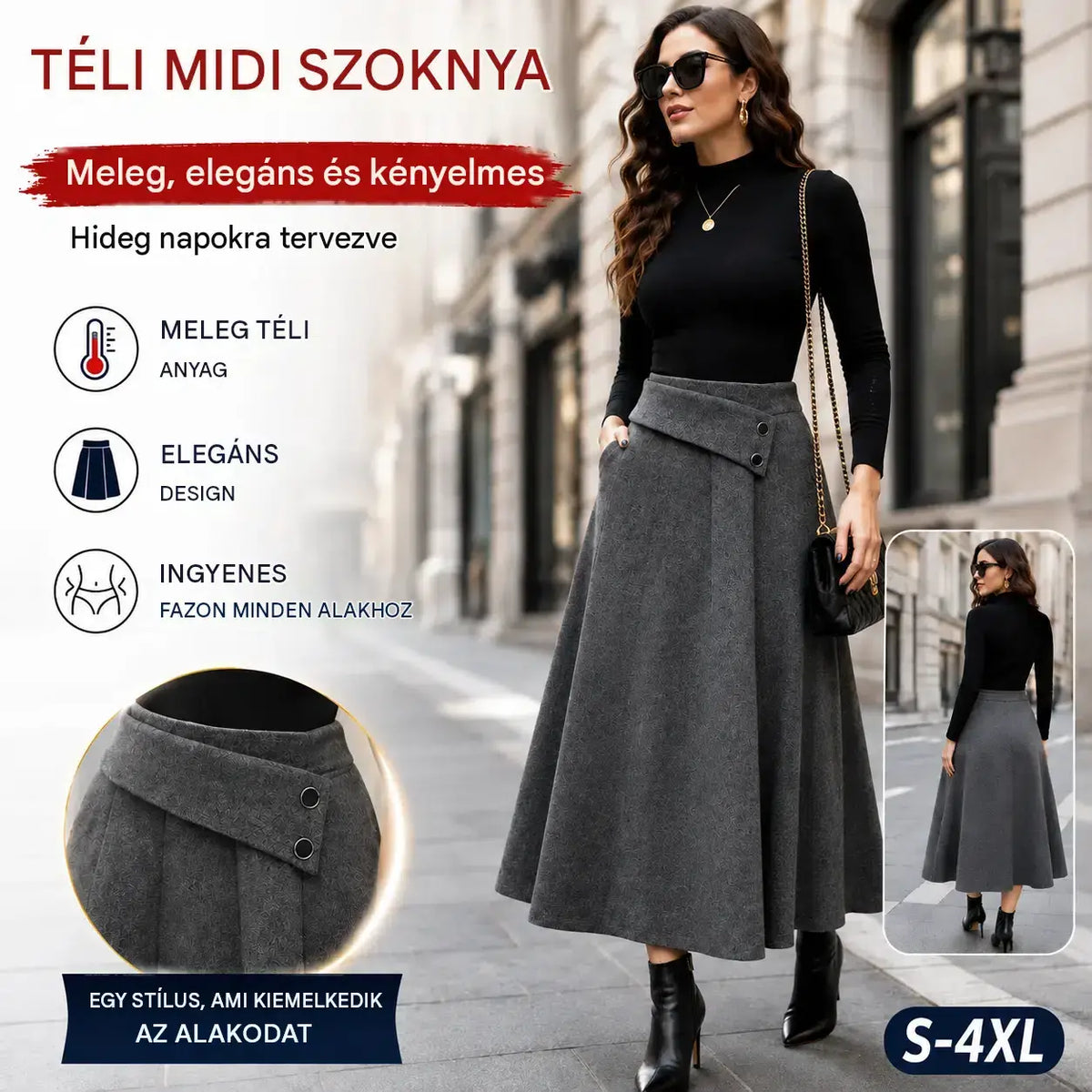 ⏳ Utolsó nap – 50% kedvezmény 🎀【S–4XL】Női őszi/téli midi szoknya