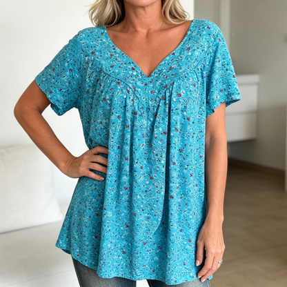 ✨Poslední den 50% sleva【40–120 kg】Elegantní dámské tričko s potiskem, výstřihem do V a přiléhavým střihem, pohodlný materiál, snadné kombinování.