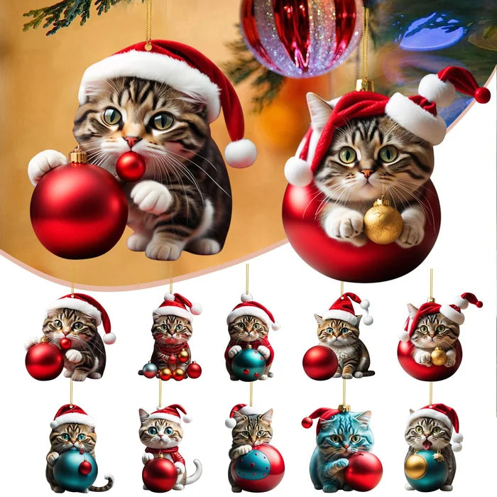😍🎄10 sztuk Zawieszki do dekoracji choinki w kształcie kotka🐈  Akrylowa zawieszka