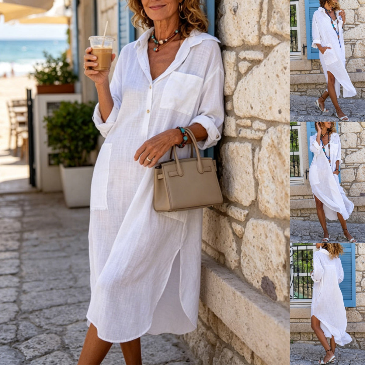💕Letní speciální nabídka【S–2XL】Jednobarevné dámské lněno-bavlněné šaty – prodyšné, pohodlné a s elegantním přiléhavým střihem.