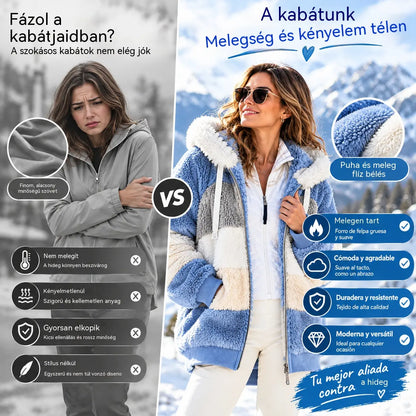 🔥 Utolsó nap – 50% kedvezmény ❄️【S–5XL】Új 2026-os női meleg kabát, bélelt plüss dizájnnal és kontrasztos csíkokkal ✅ Utánvétes fizetés