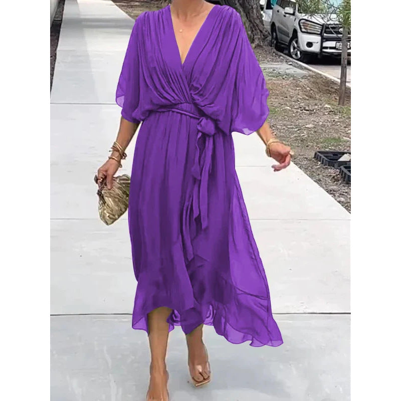 💟【S-5XL】👗Višebojna haljina od šifona s šišmiš rukavima