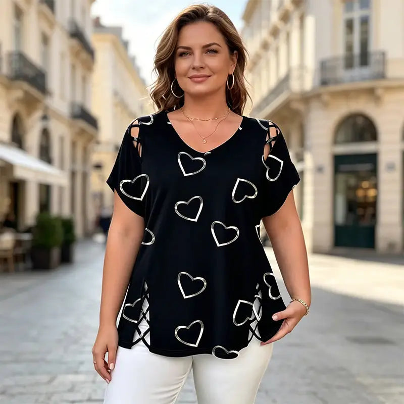 👚Poslední den slevy 50 % ✨【S-5XL】Letní módní tričko s potiskem, výstřihem do V a krátkým rukávem – prodyšné, pohodlné a zeštíhlující.