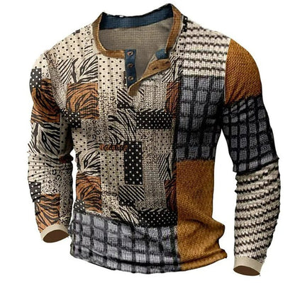 🔥【50% kedvezmény】👔【S-4XL】 Férfi hosszú ujjú mintás pólóKényelmes és könnyen kombinálható hétköznapi viselet