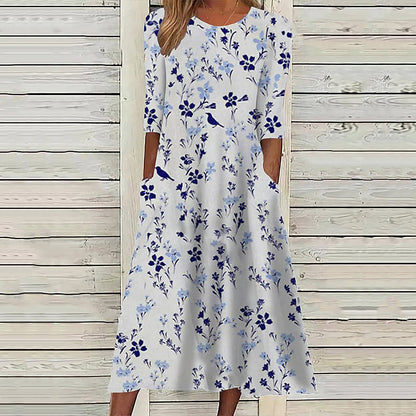 😍 Letní hit【S–3XL】2026 Volné letní šaty s kulatým výstřihem a potiskem, prodyšné, pohodlné a snadno kombinovatelné