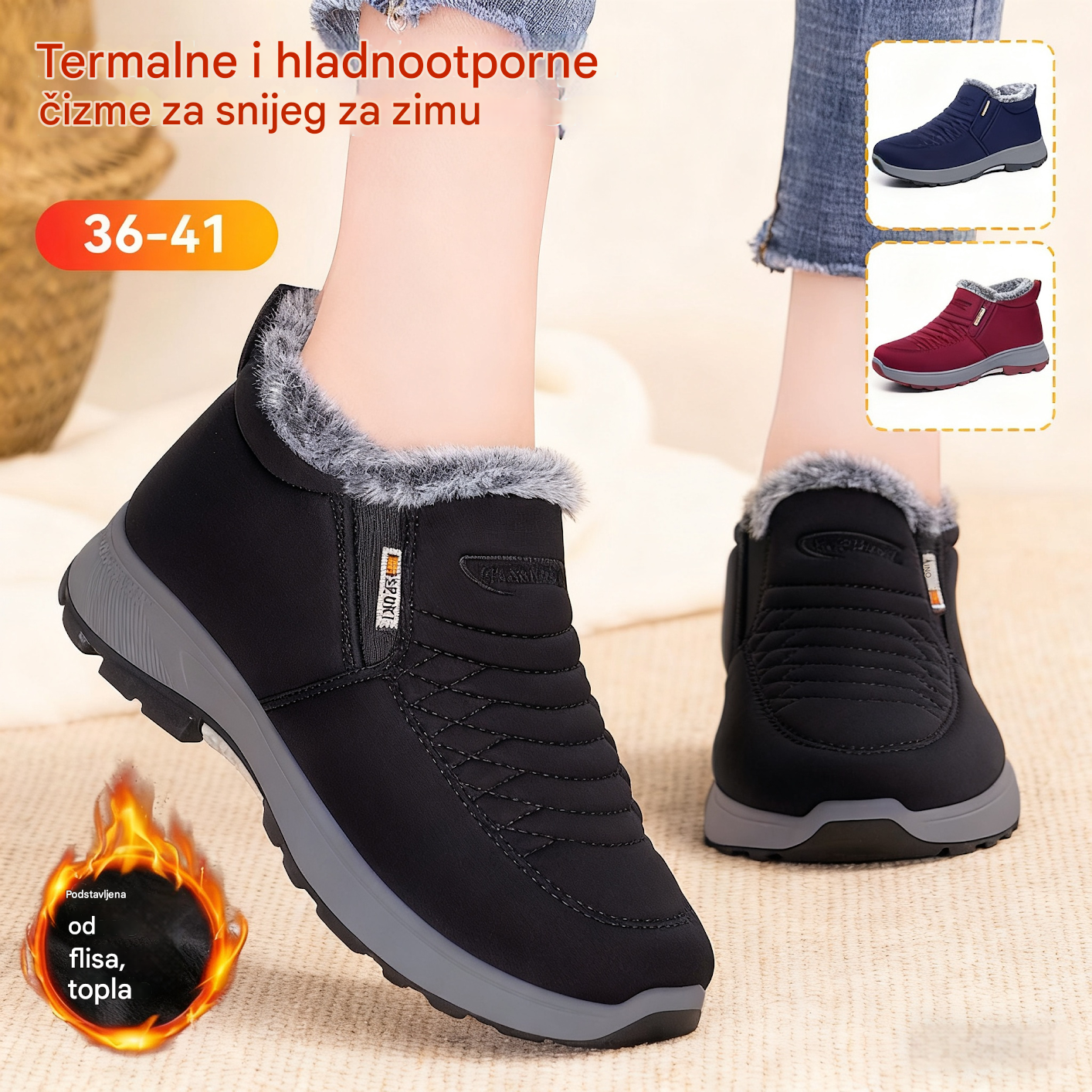 【36-41】Vodootporne čizme za žene, izrađene od toplog pamuka.