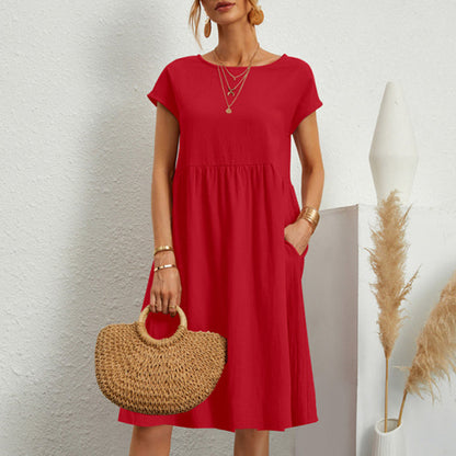 💕🔥👗【S-5XL】2025 Ženska pamučna lanena haljina s okruglim izrezom širokog kroja