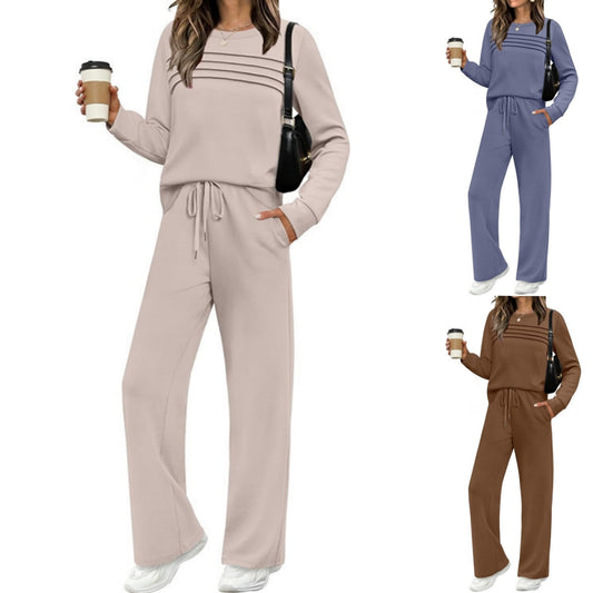 【🥇 Super oferta – 50% zniżki】🔥 【40–100 kg】 Damski sportowy zestaw casual: bluza z okrągłym dekoltem + spodnie